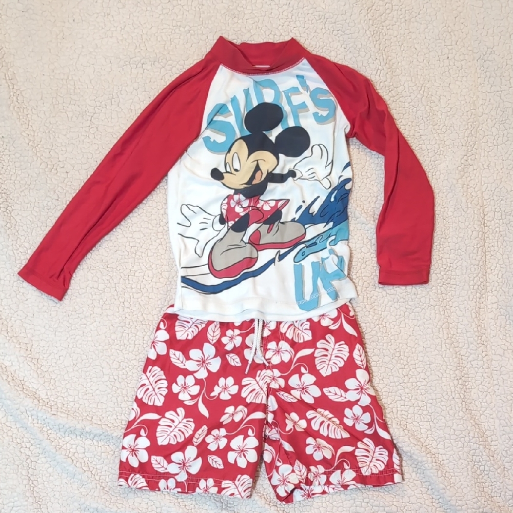 Disney Red and White Mickey Mouse Rashguard Swim Set
